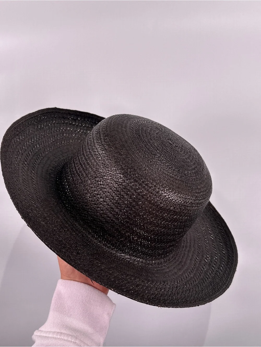Toucan Panama Boater Hat Flat Crown Woven Straw Black OS
